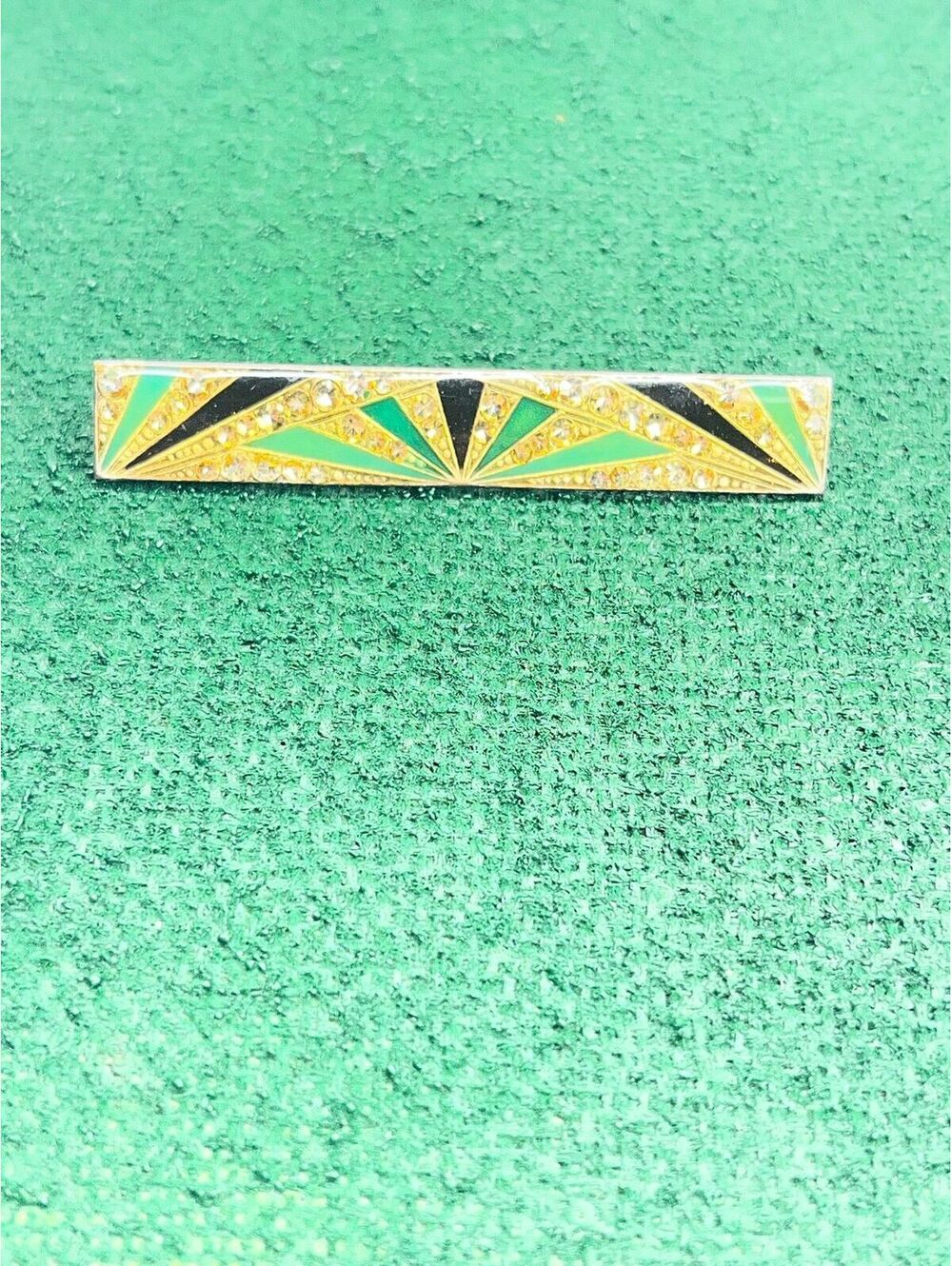 #140 Sterling Silver Art Deco Revival Bar Brooch Pave Geometric Trombone Clasp